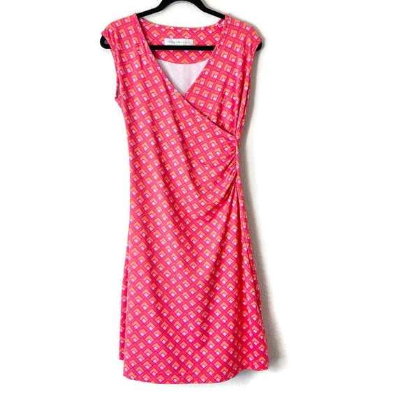 Lesley Evers Dresses & Skirts - Lesley Evers Purple & Orange Retro Geo Print Surplice Neck Dress Size Large